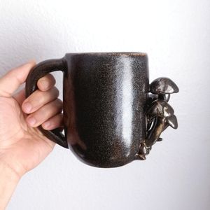 Sparkly Black Mushroom Ceramic Mug - Divine Pine Studios
